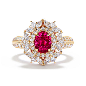 Unheated Pigeons Blood Jedi Ruby Ring with D Flawless Diamonds set in 18K Yellow Gold