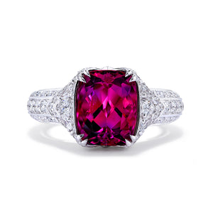 Rubellite Tourmaline Ring with D Flawless Diamonds set in 18K White Gold