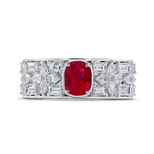 Unheated Mogok Pigeons Blood Ruby Ring with D Flawless Diamonds set in 18K White Gold