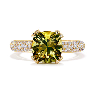 Neon Yellow Chrysoberyl Ring with D Flawless Diamonds set in 18K Yellow Gold