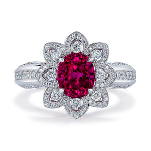 Neon Rubellite Tourmaline Ring with D Flawless Diamonds set in 18K White Gold