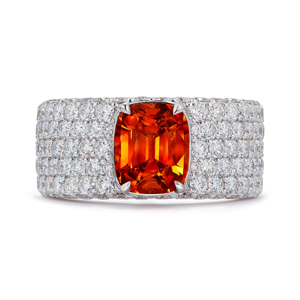 Neon Mandarin Garnet Ring with D Flawless Diamonds set in 18K White Gold