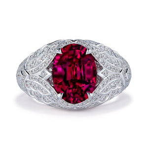 Nigerian Rubellite Tourmaline Ring with D Flawless Diamonds set in 18K White Gold