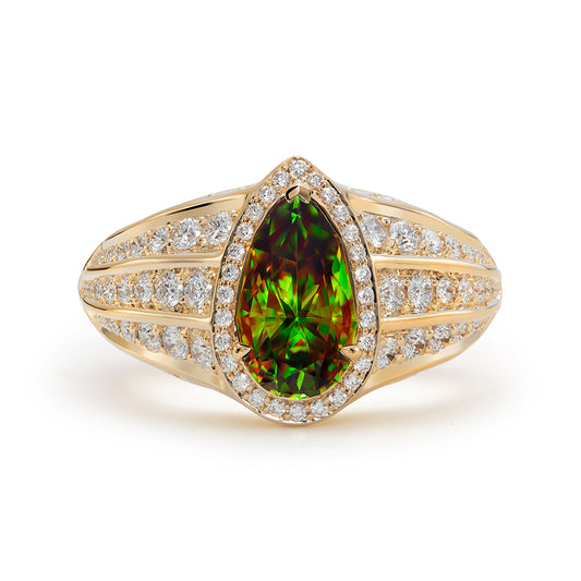 Himalayan Sphene Ring with D Flawless Diamonds set in 18K Yellow Gold