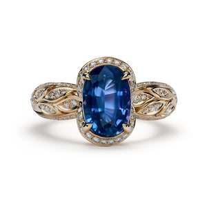 Unheated Kashmir Blue Sapphire Ring with D Flawless Diamonds set in 18K Yellow Gold