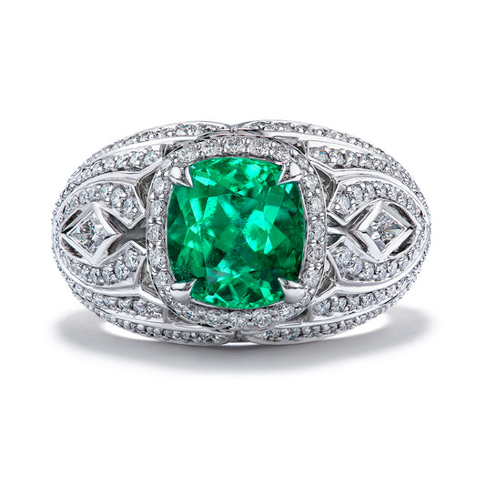 Muzo Colombian Emerald Ring with D Flawless Diamonds set in 18K White Gold