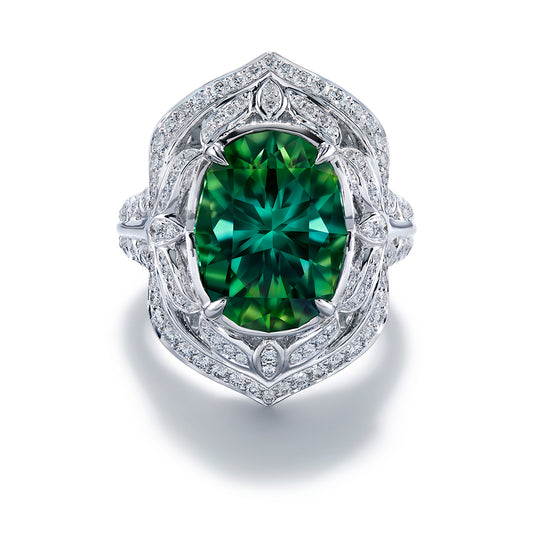 Neon Tourmaline Ring with D Flawless Diamonds set in 18K White Gold