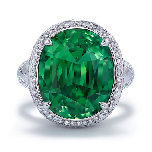 Neon Tourmaline Ring with D Flawless Diamonds set in 18K White Gold