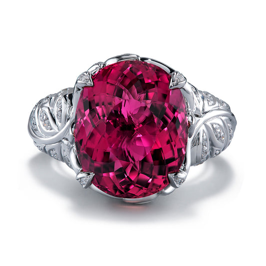 Neon Tourmaline Ring with D Flawless Diamonds set in 18K White Gold