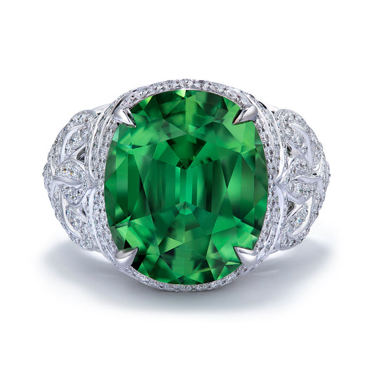 Neon Tourmaline Ring with D Flawless Diamonds set in 18K White Gold