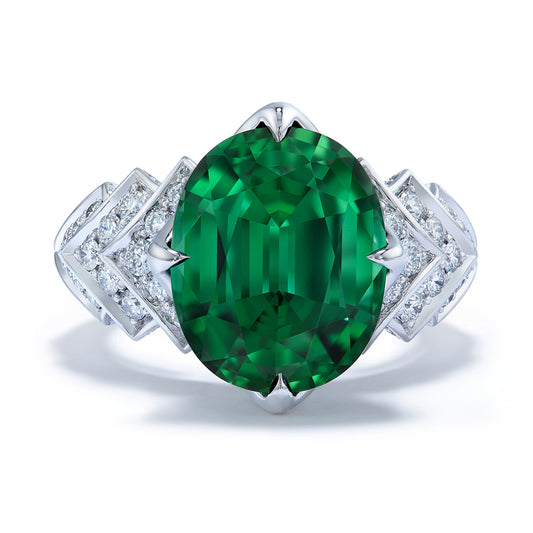 Neon Tourmaline Ring with D Flawless Diamonds set in 18K White Gold