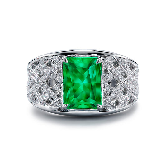 Muzo Colombian Emerald Ring with D Flawless Diamonds set in 18K White Gold