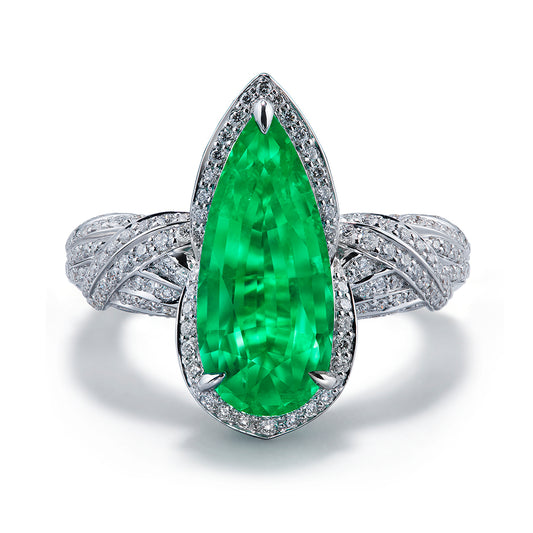 Muzo Colombian Emerald Ring with D Flawless Diamonds set in 18K White Gold