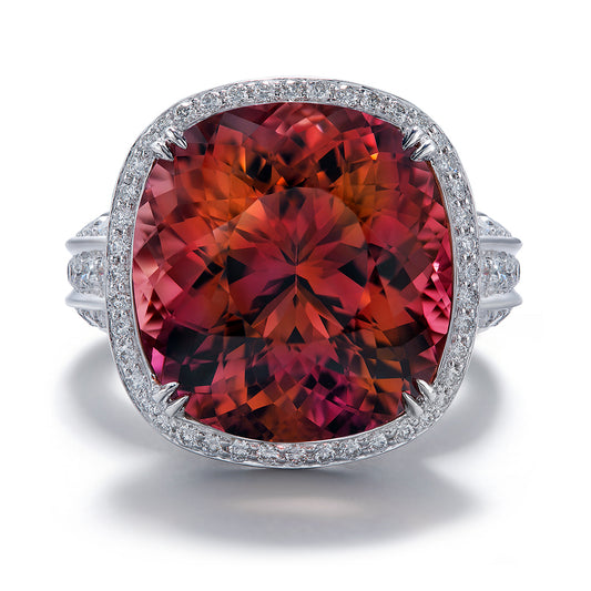 Neon Tourmaline Ring with D Flawless Diamonds set in 18K White Gold
