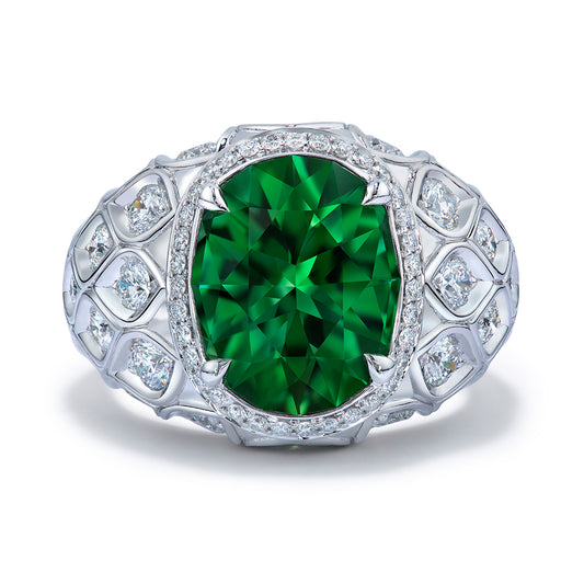 Neon Tourmaline Ring with D Flawless Diamonds set in 18K White Gold