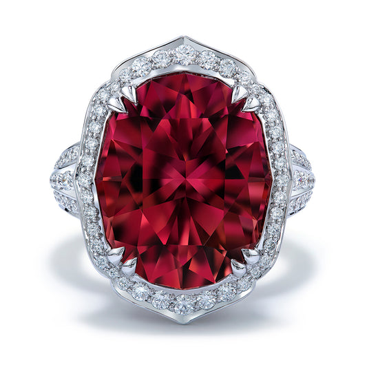 Neon Tourmaline Ring with D Flawless Diamonds set in 18K White Gold