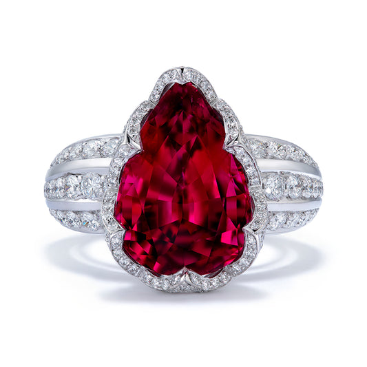 Rubellite Ring with D Flawless Diamonds set in 18K White Gold