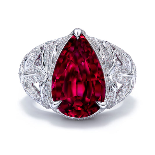 Rubellite Ring with D Flawless Diamonds set in 18K White Gold