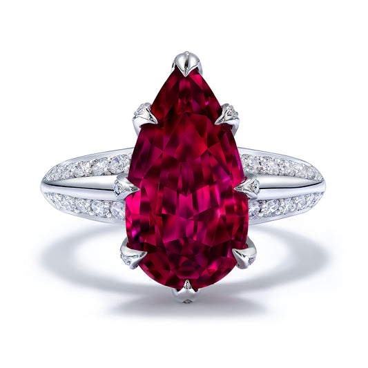 Rubellite Ring with D Flawless Diamonds set in Platinum