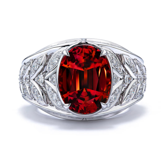 Mandarin Garnet Ring with D Flawless Diamonds set in 18K White Gold