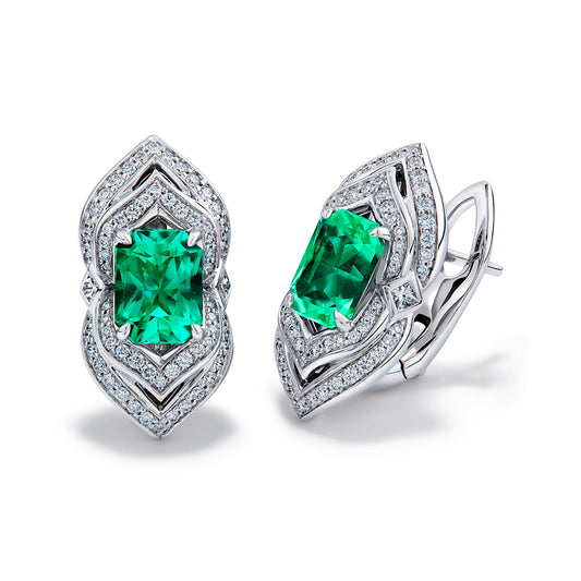 Muzo Colombian Emerald Earrings with D Flawless Diamonds set in 18K White Gold