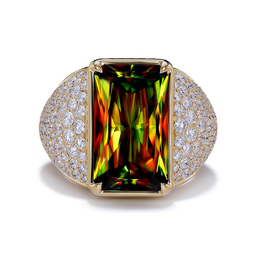 Himalayan Sphene Ring with D Flawless Diamonds set in 18K Yellow Gold