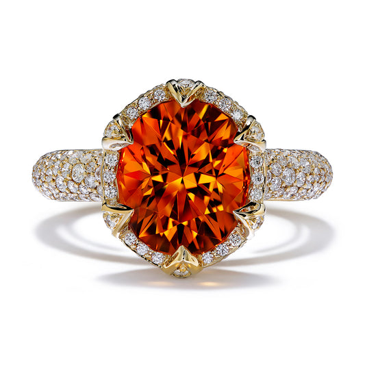Mandarin Garnet Ring with D Flawless Diamonds set in 18K Yellow Gold