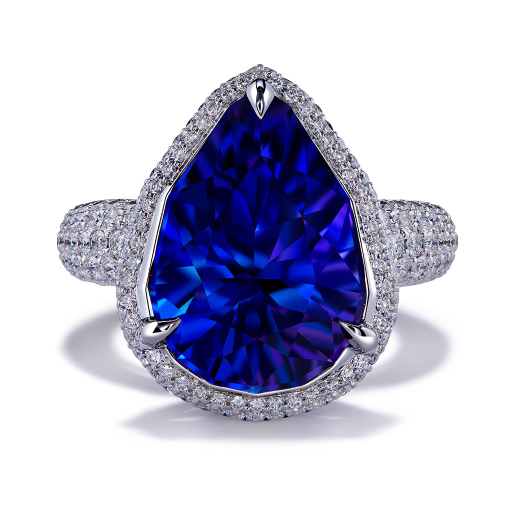 Tanzanite Ring with D Flawless Diamonds set in 18K White Gold