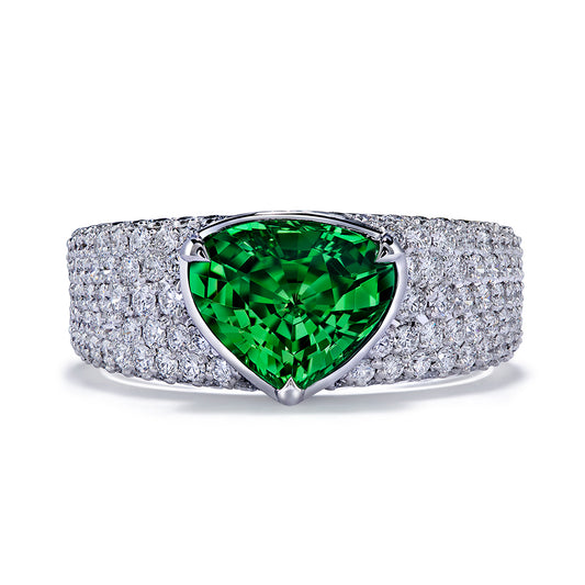 Tsavorite Ring with D Flawless Diamonds set in 18K White Gold