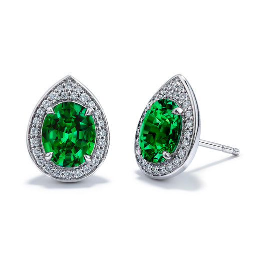 Tsavorite Earrings with D Flawless Diamonds set in 18K White Gold