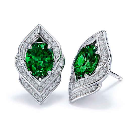 Tsavorite Earrings with D Flawless Diamonds set in 18K White Gold