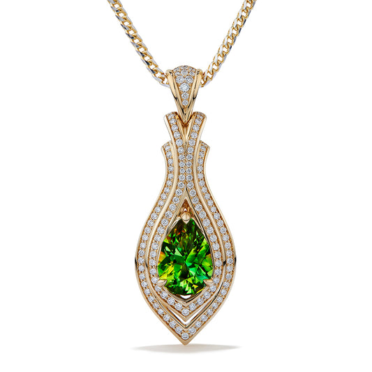 Russian Sphene Necklace with D Flawless Diamonds set in 18K Yellow Gold