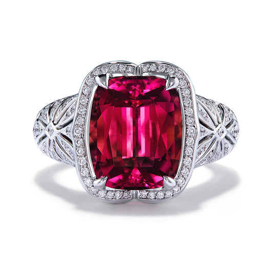 Cruzeiro Rubellite Ring with D Flawless Diamonds set in 18K White Gold