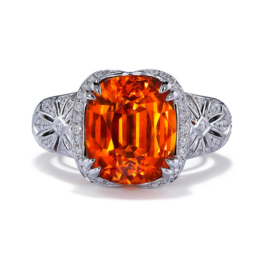 Mandarin Garnet Ring with D Flawless Diamonds set in 18K White Gold