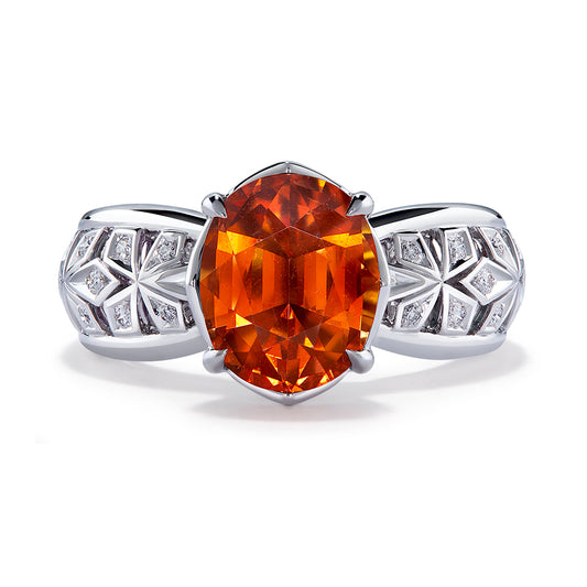 Mandarin Garnet Ring with D Flawless Diamonds set in 18K White Gold