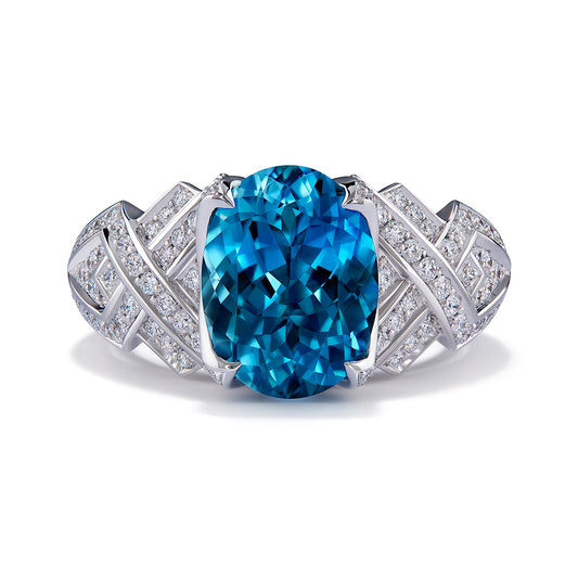 Santa Maria Aquamarine Ring with D Flawless Diamonds set in 18K White Gold