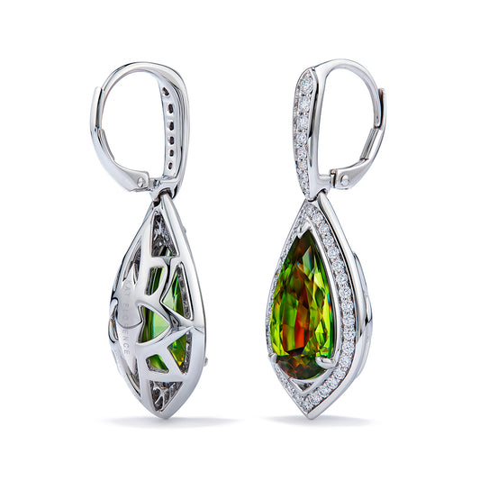 Russian Sphene Earrings with D Flawless Diamonds set in 18K White Gold