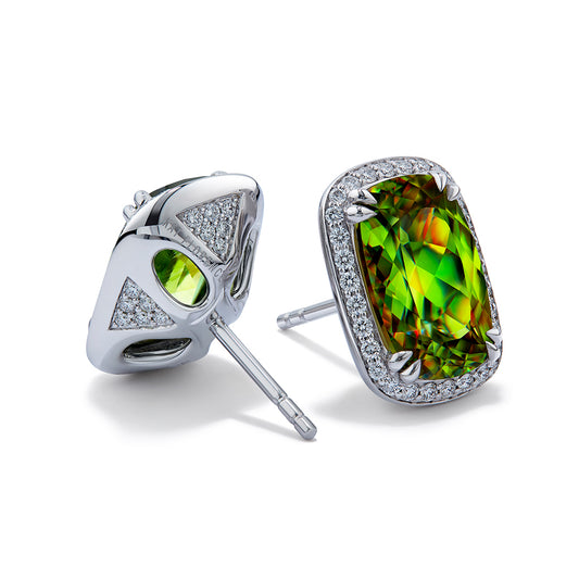 Russian Sphene Earrings with D Flawless Diamonds set in 18K White Gold