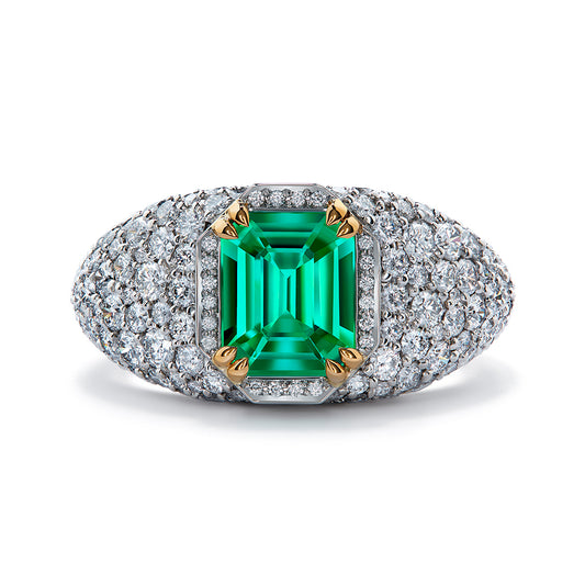 Panjshir Emerald Ring with D Flawless Diamonds set in Platinum