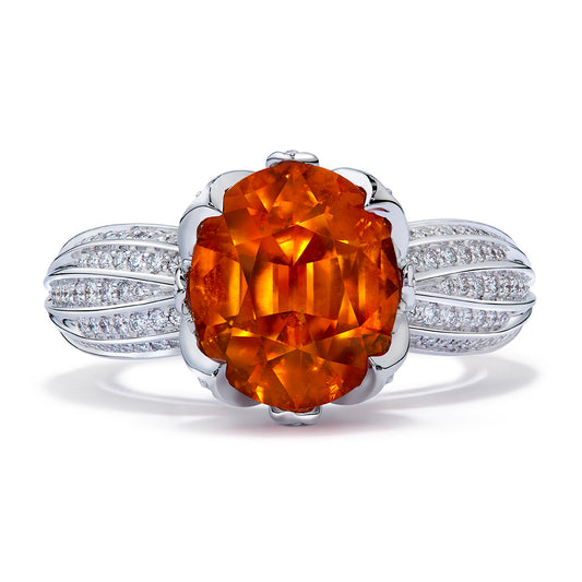 Mandarin Garnet Ring with D Flawless Diamonds set in 18K White Gold
