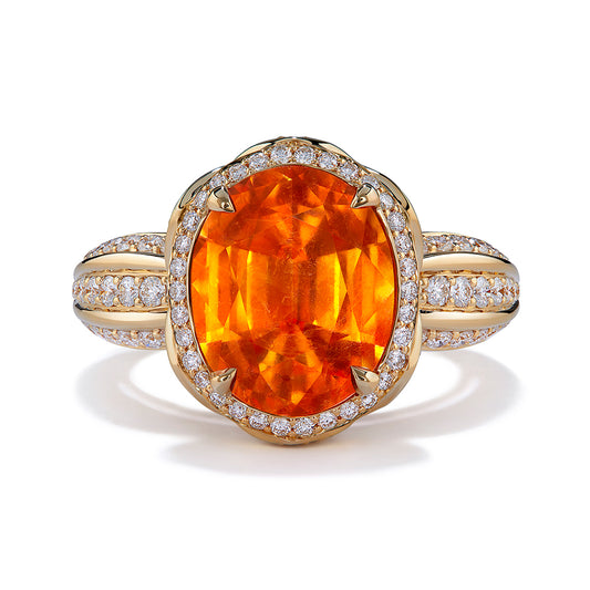 Mandarin Garnet Ring with D Flawless Diamonds set in 18K Yellow Gold