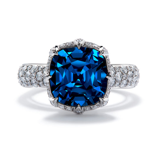 Cobalt Spinel Ring with D Flawless Diamonds set in Platinum