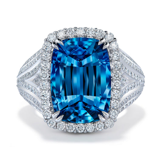 Santa Maria Aquamarine Ring with D Flawless Diamonds set in 18K White Gold