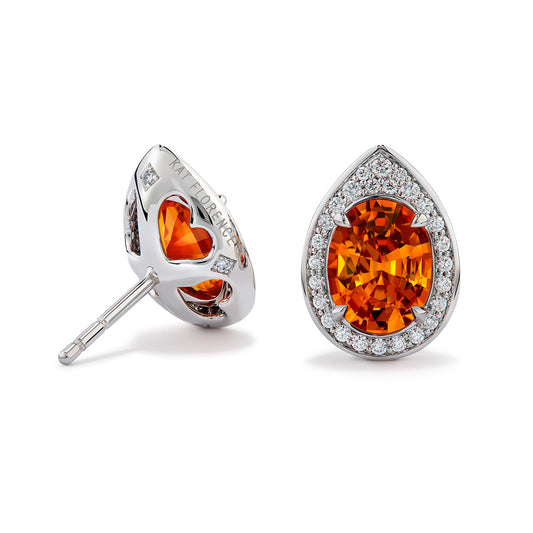 Mandarin Garnet Earrings with D Flawless Diamonds set in 18K White Gold