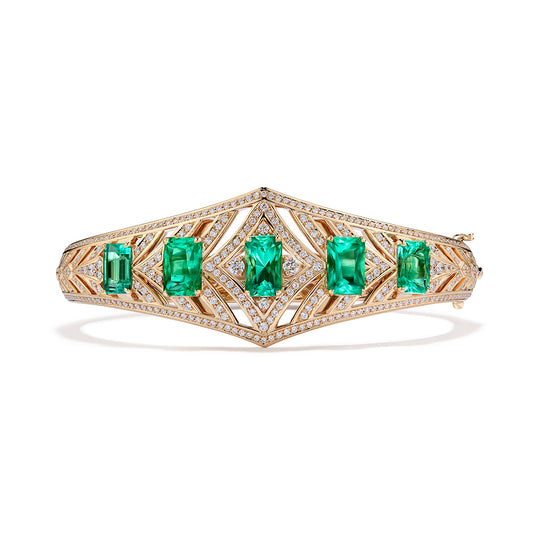 Muzo Colombian Emerald Bangle with D Flawless Diamonds set in 18K Yellow Gold