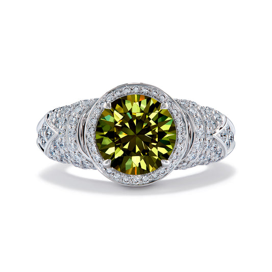 Demantoid Garnet Ring with D Flawless Diamonds set in 18K White Gold