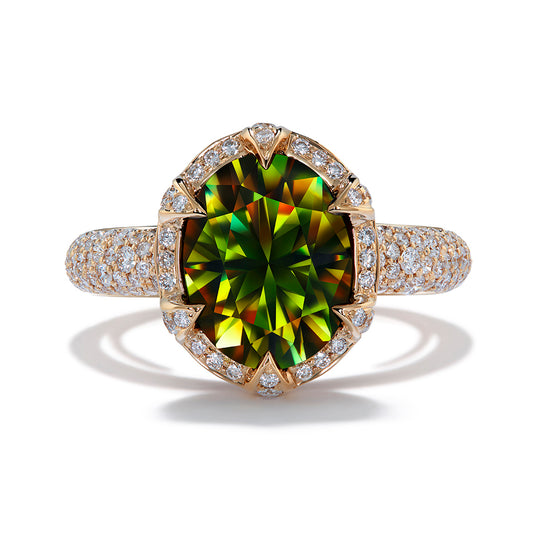 Demantoid Garnet Ring with D Flawless Diamonds set in 18K Yellow Gold