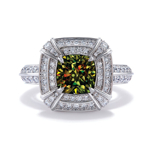 Demantoid Garnet Ring with D Flawless Diamonds set in 18K White Gold