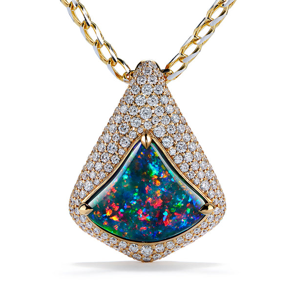 Lightning Ridge Black Opal Necklace with D Flawless Diamonds set