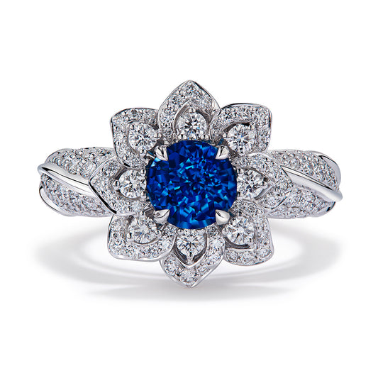 Luc Yen Neon Cobalt Blue Spinel Ring with D Flawless Diamonds set in 18K White Gold